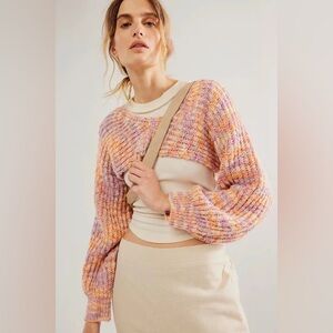 Free People Everyly Knit Bolero in Multi ALL TOUS Sleeves Fairy Cottage Boho OS